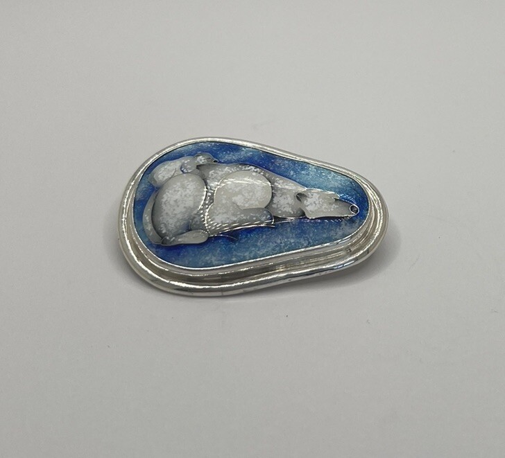 Enamel Pendant White Bear Silver Base