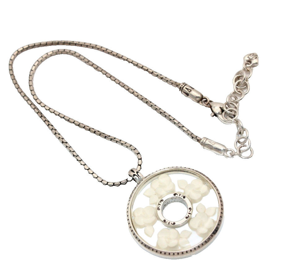 Brighton Florentine Flower Cream Silver Retired Rose Necklace