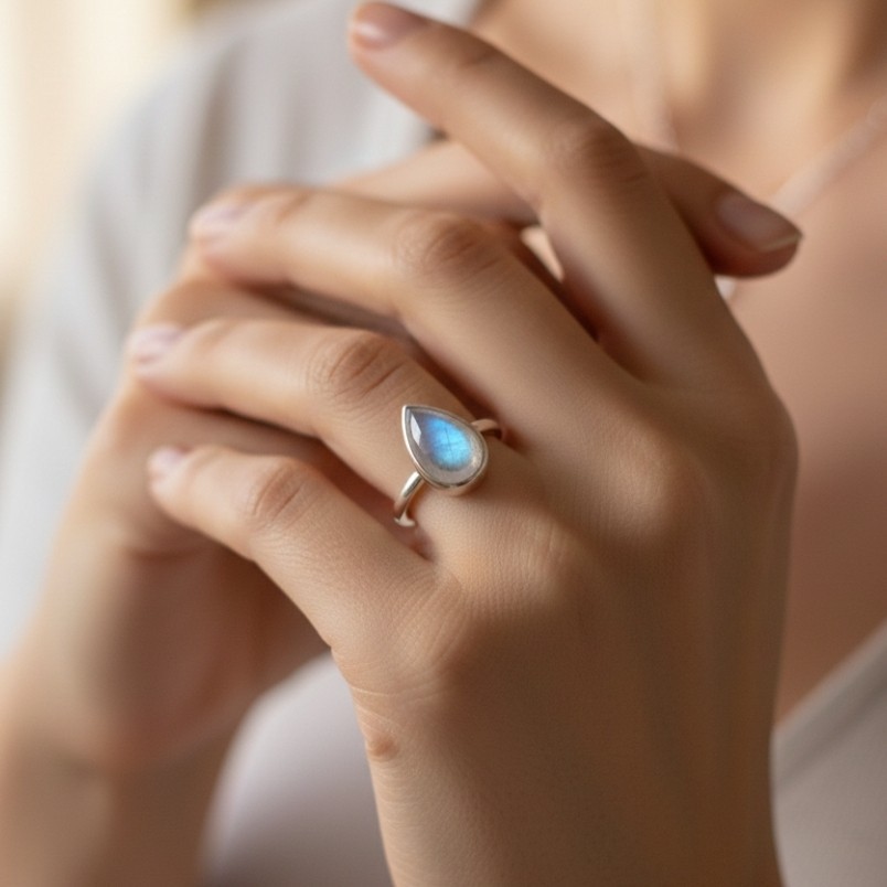 Natural Moonstone 925 Sterling Silver Ring Handmade Jewelry Gift For Her B_10