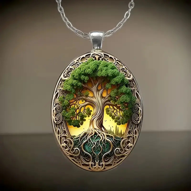 Tree Of Life Oval Jewelry Vintage Silvery Gothic Strength Pendant Necklace