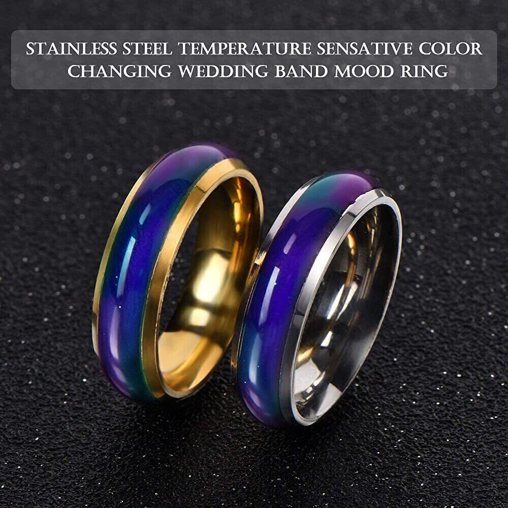 Stainless Steel Plated Color Changing Mood Ring Temperature Rings Women Men 6-12