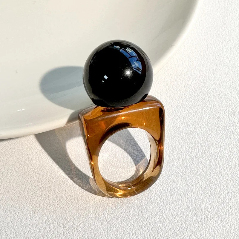 Resin Ball Shape Ring Chunky Geometric Adjustable Wedding Band Women Jewelry
