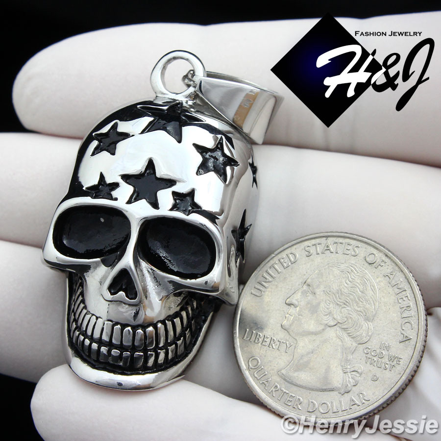 18-40″Stainless Steel 6mm Silver Cuban Curb Chain Black Plated Skull Pendant*P84