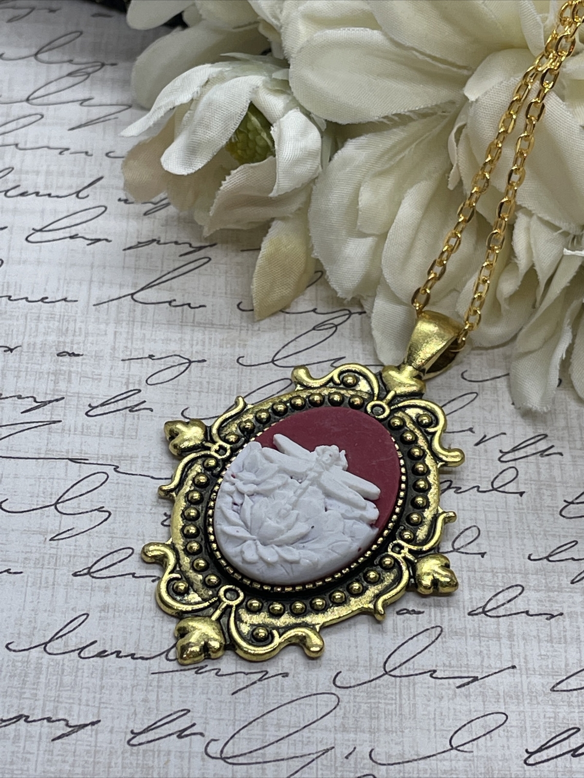 Dragonfly Anniversary Gold Cameo Easter Mother’s Day Birthday wedding Jewelry