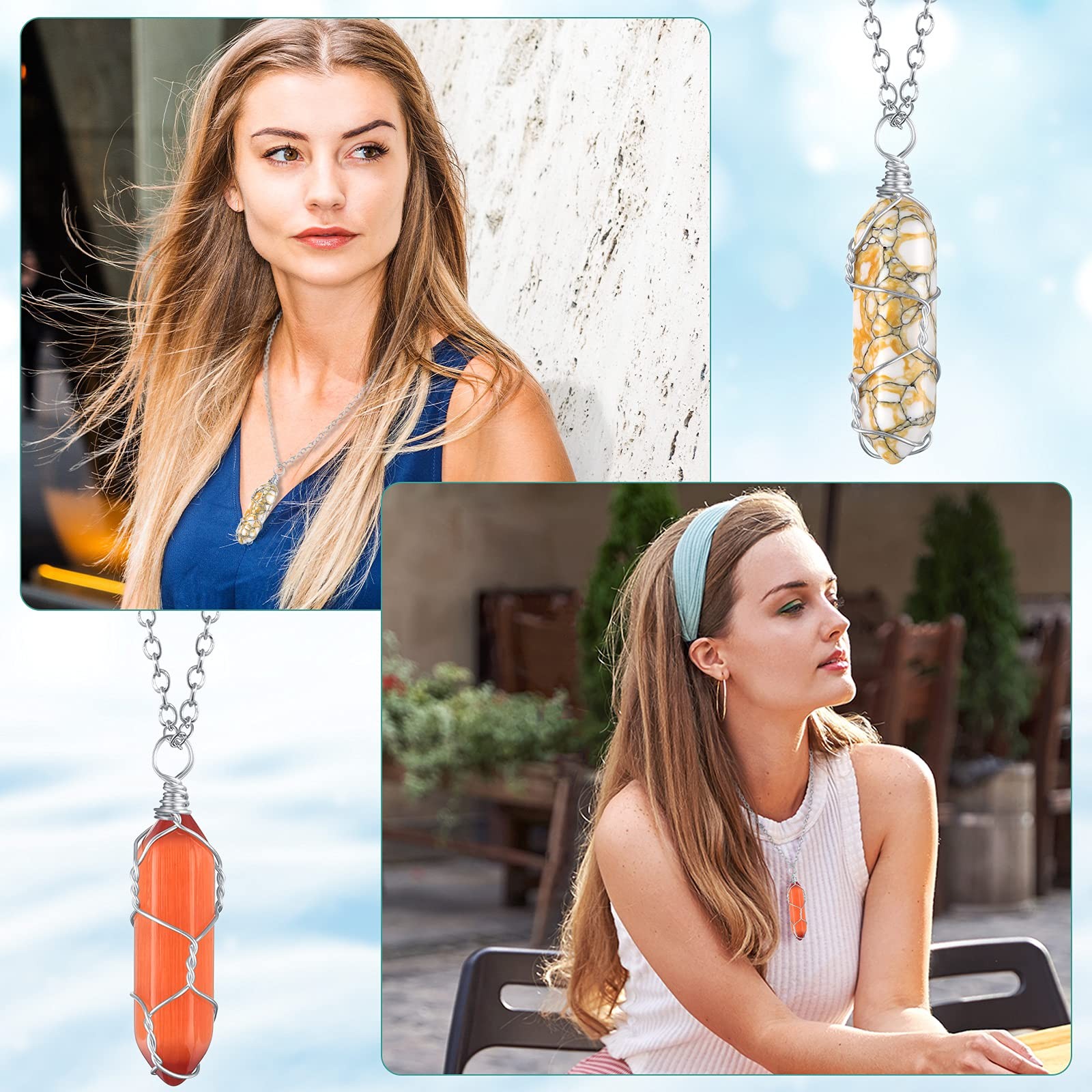 10 Pcs Hexagonal Crystal Pendant Necklace Full Wire Wrap Gemstone Necklace