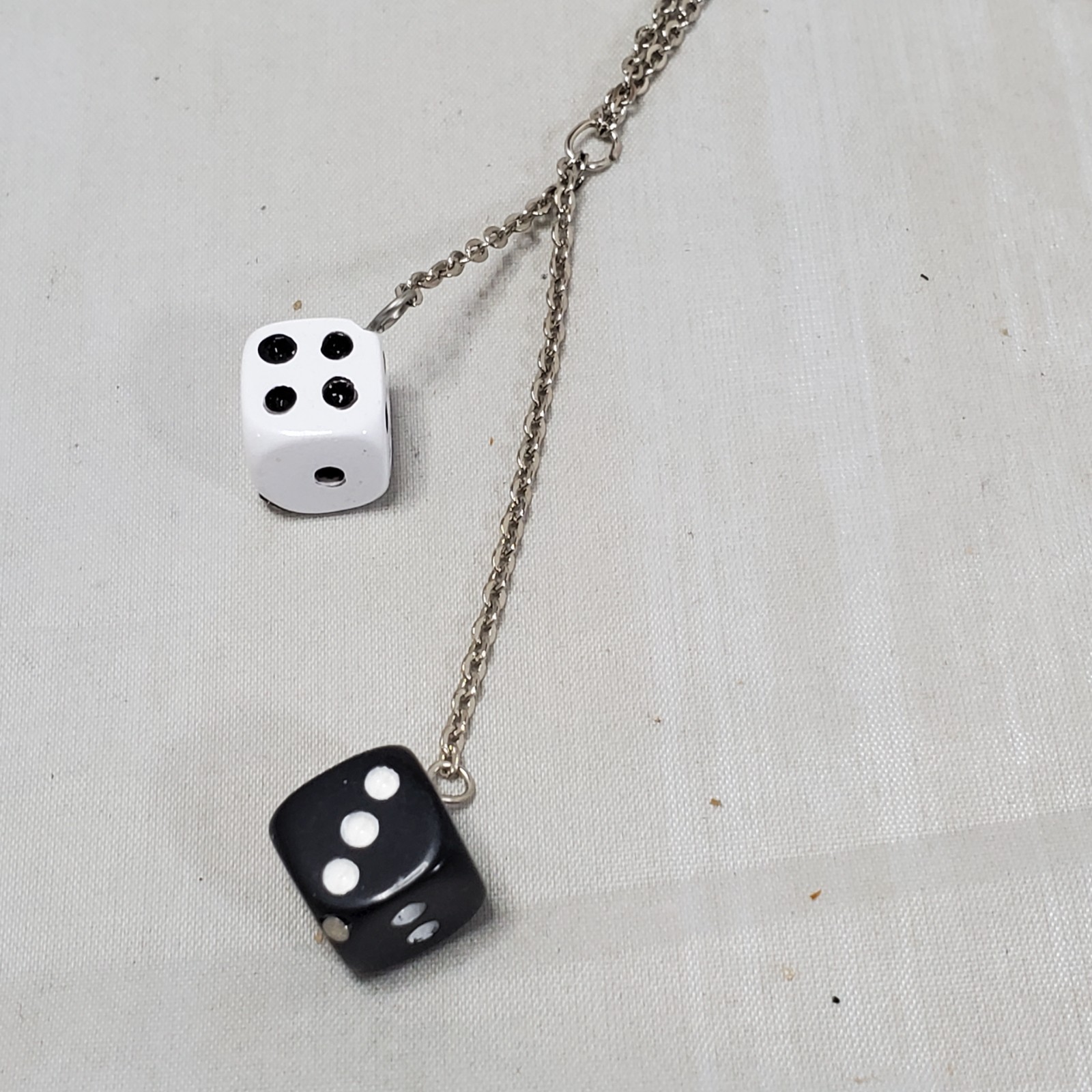 Bijou Silver Chain with Black and White Dice Necklace: NWT