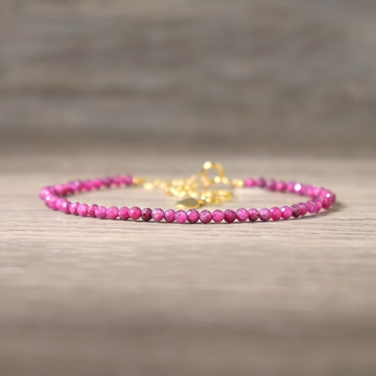 Ruby Crystal Gemstone Dainty Bracelet Minimalist Healing 3mm Faceted Beads