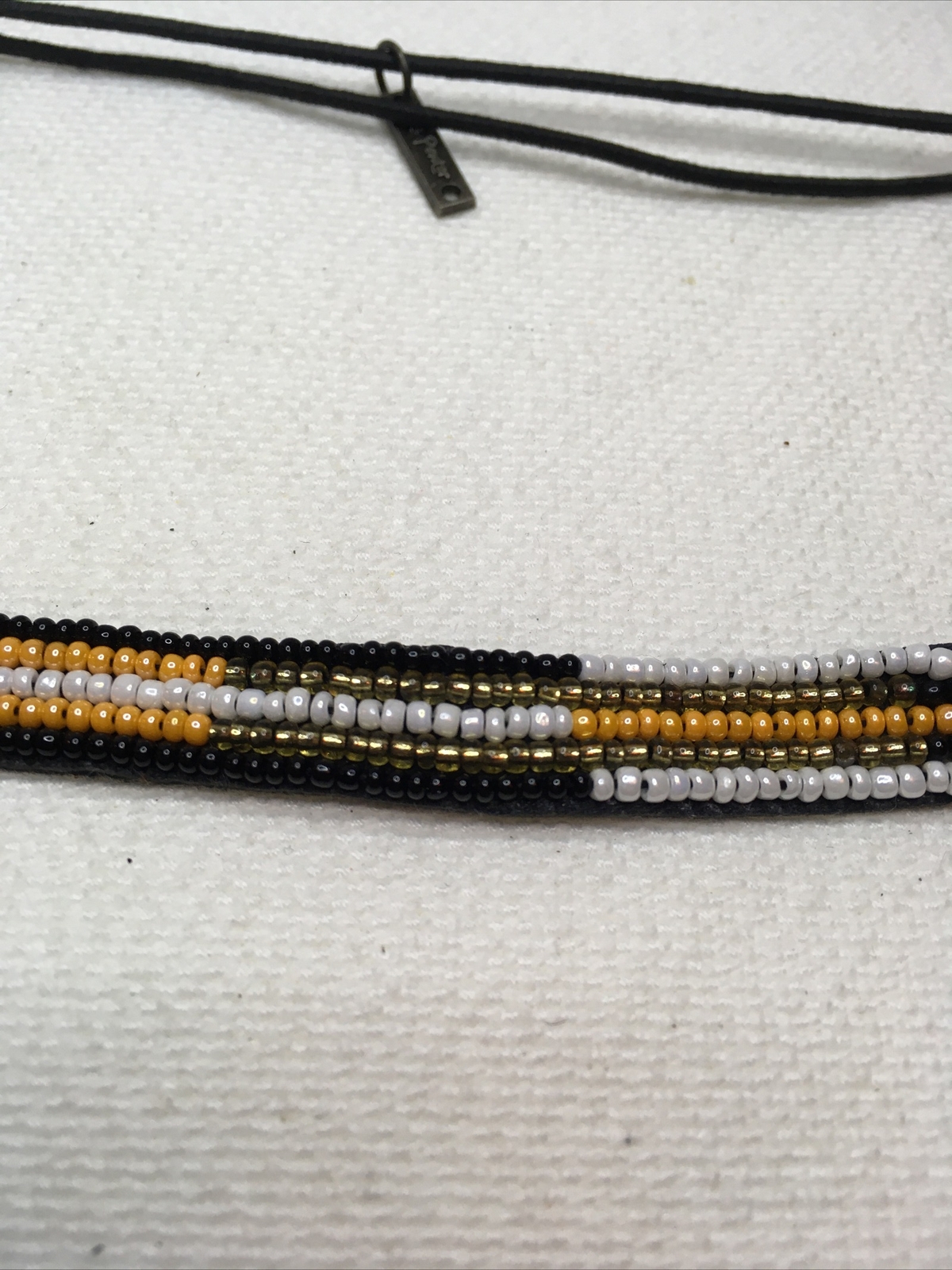 Signed Pink Pewter Unique Black Orange White Beaded Choker Necklace