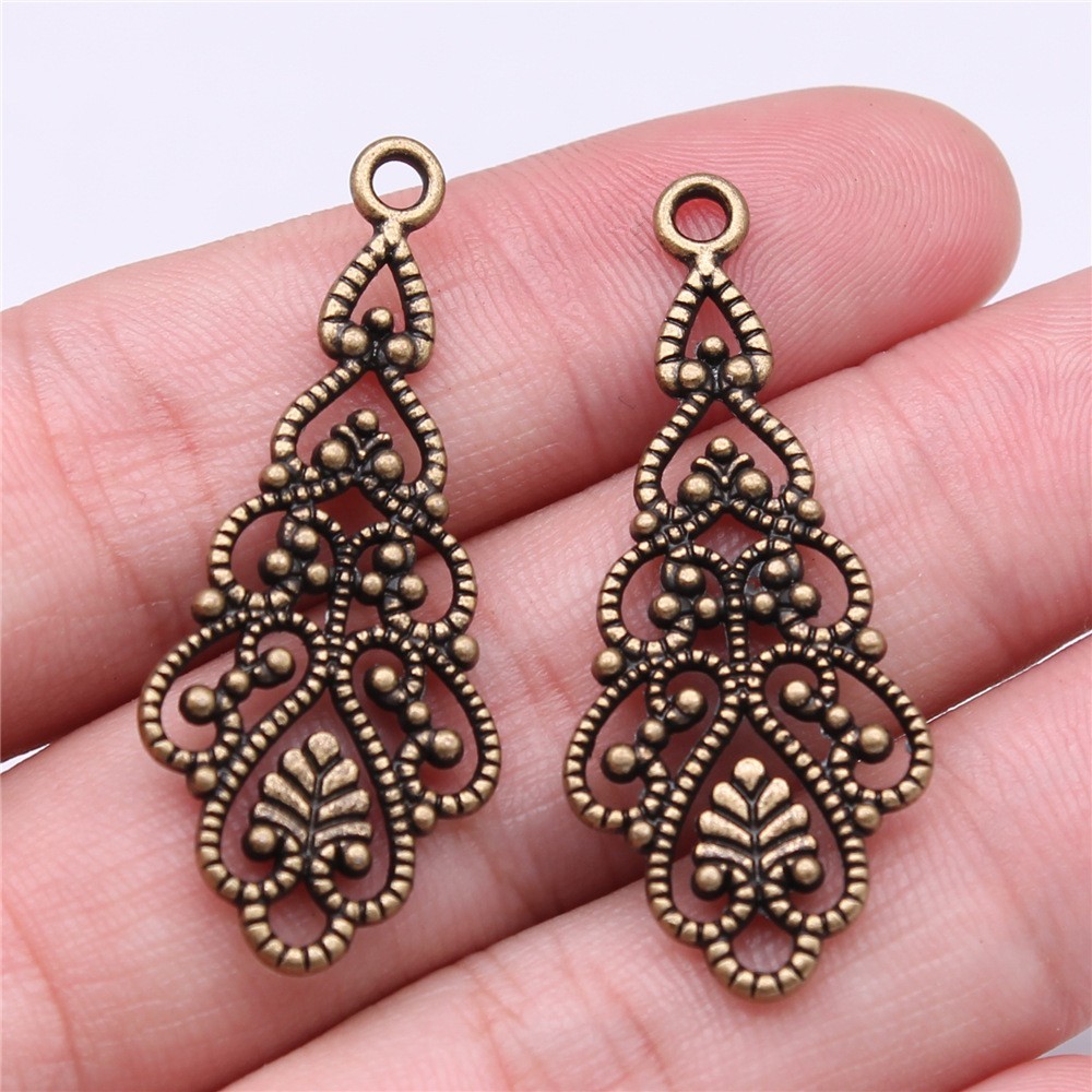 20PCS Antique Bronze Tone Filigree Flower Drop Charm Pendant GGB11