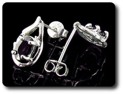 Earrings Black Sapphire 0 3/32×0 9/32in Gold Plated White 18 Krgp