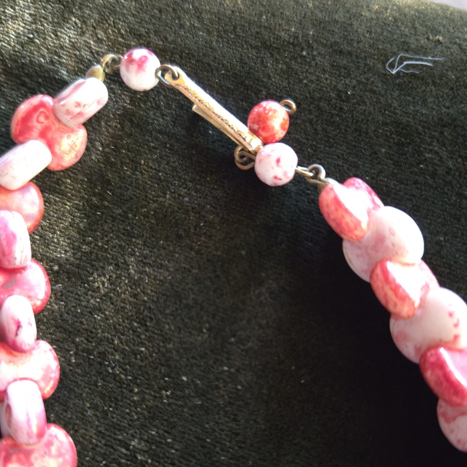 Pink & White Stone Beaded Necklace/ Chocker 16 in Hook Clasp