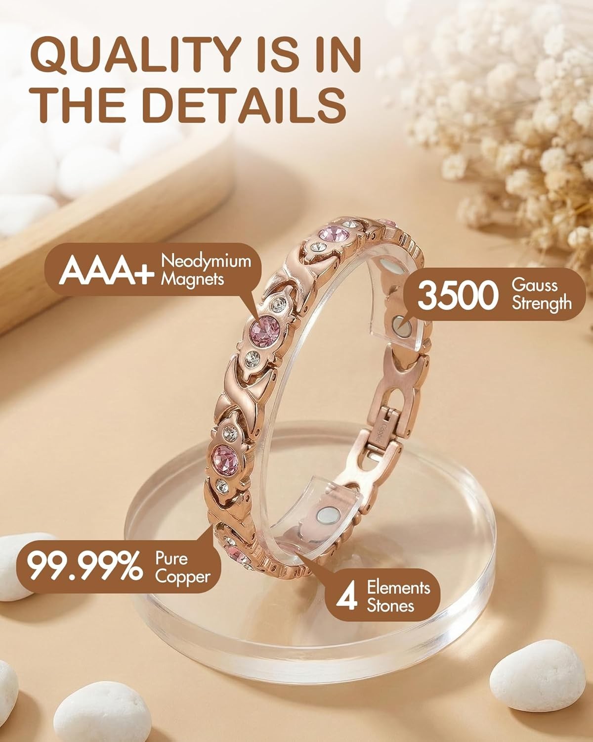 Women Bracelet Magnetic Therapy Arthritis Pain Relief Pure Solid VALENTINES GIFT