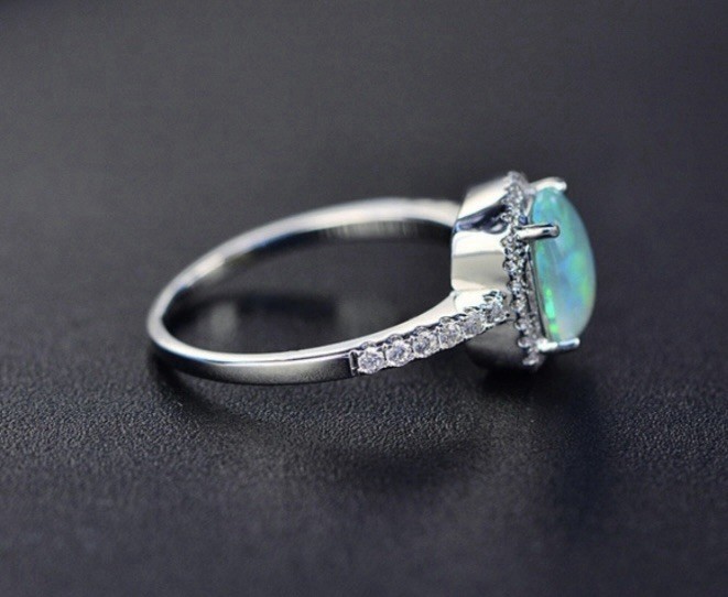 Gorgeous Green Fire Opal CZ Halo Square Earrings & Ring Size 11 Set