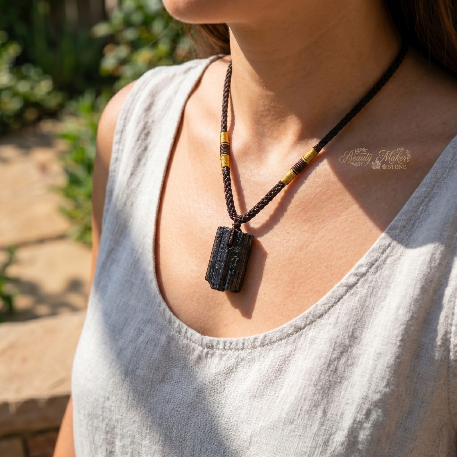 Natural Black Tourmaline Pendant Raw Crystal Necklace Protection Guardian Stone