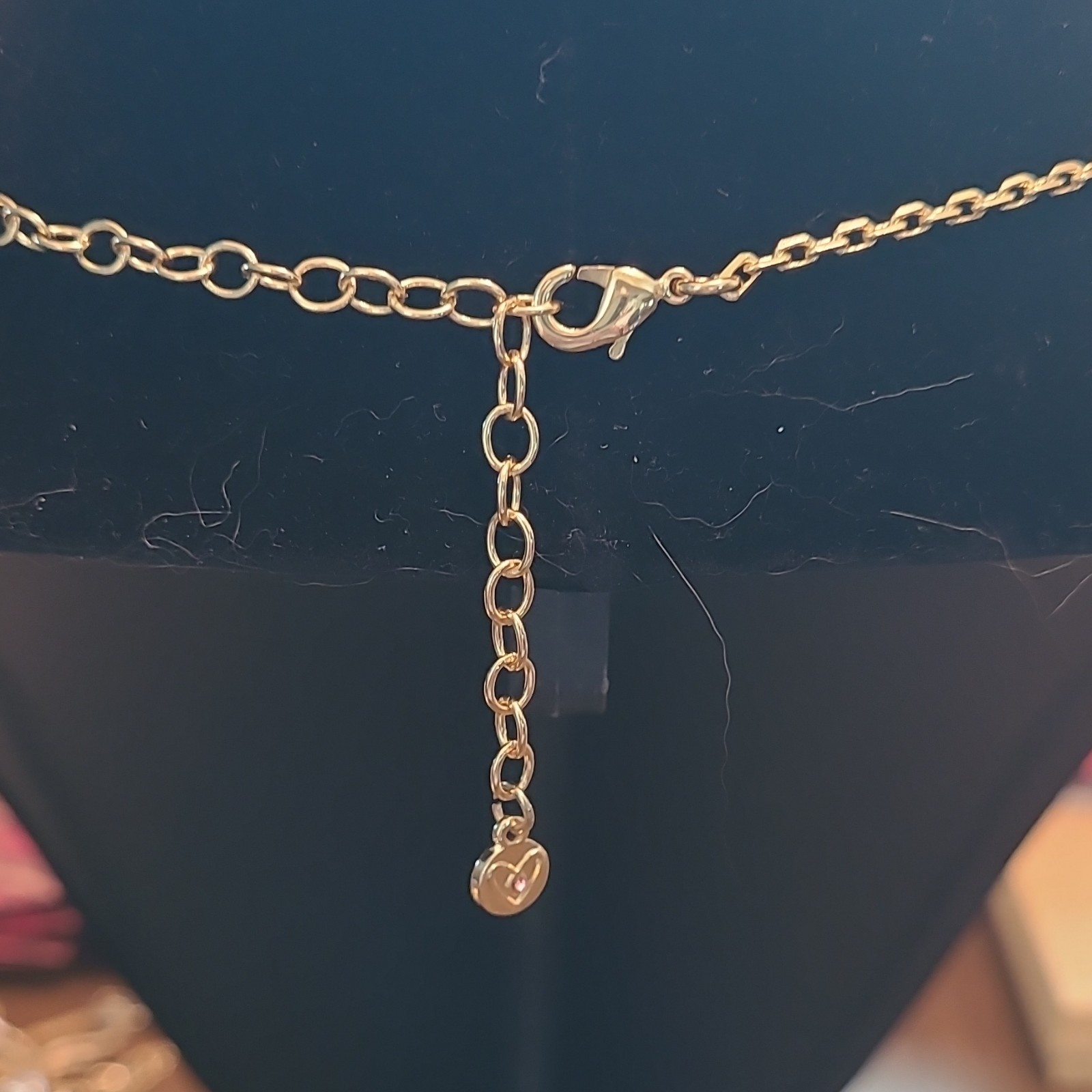 Gold Tone Pink Baguette Crystal Necklace & Bracelet Set Adjustable Signed