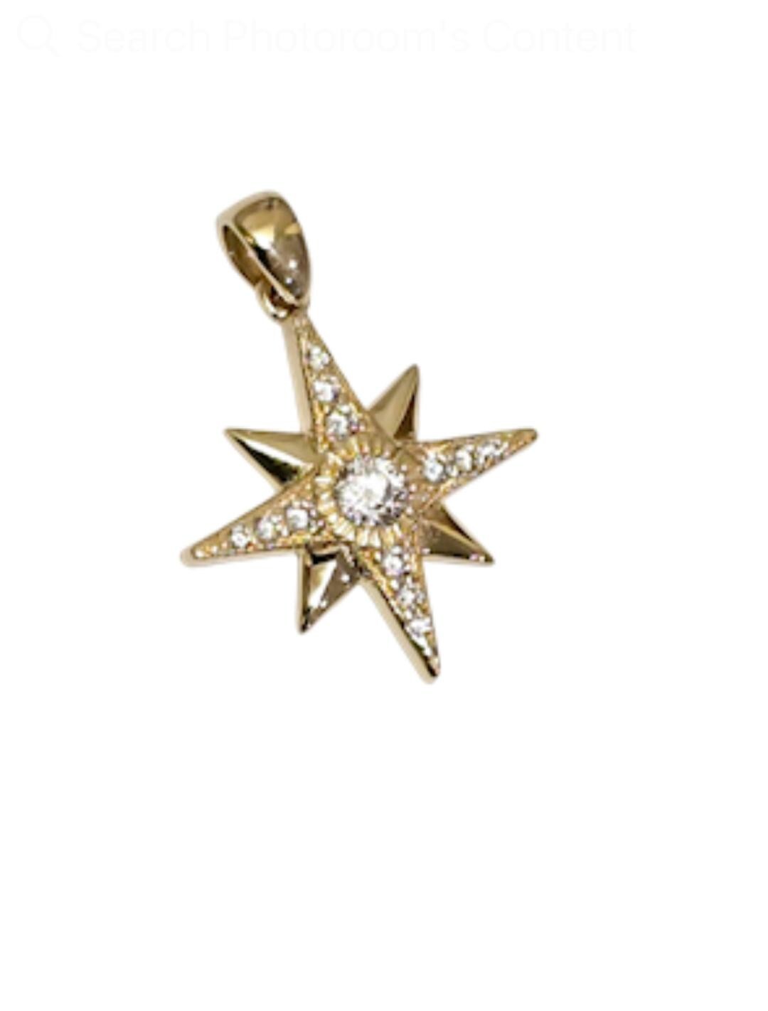 14K Yellow Gold CZ Stone North Star Pendant