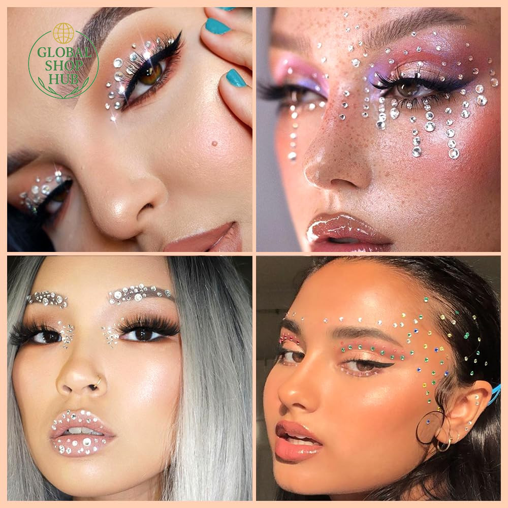 Face Gems Stick on Face Jewels Rhinestones Pearls Festival Rave Fairy Jewelry Ac
