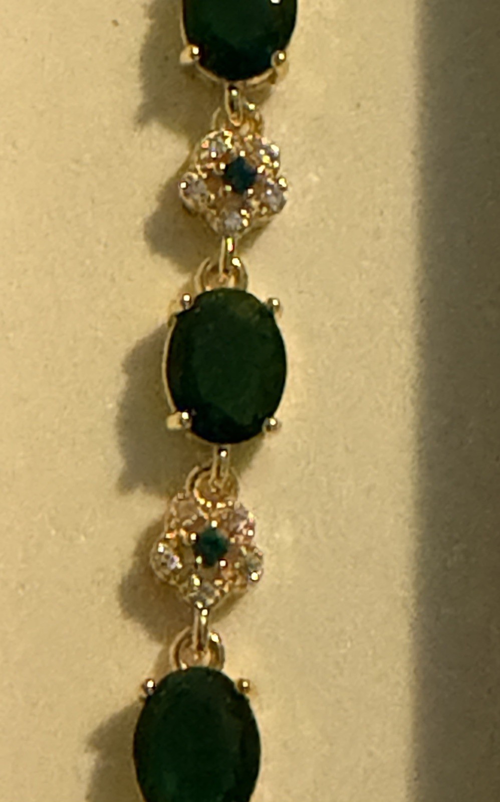 Boutique Bracelet Emerald CZs / Clover Accents Stainless Steel Gold Plated