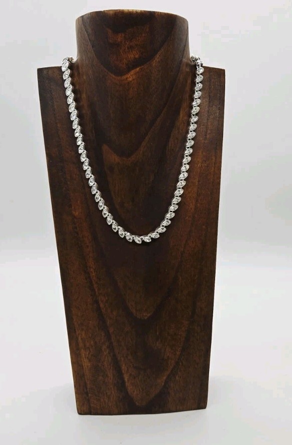 Tennis Necklace Marquise Crystal Rhinestone Silver tone Choker 17 in Adjustable