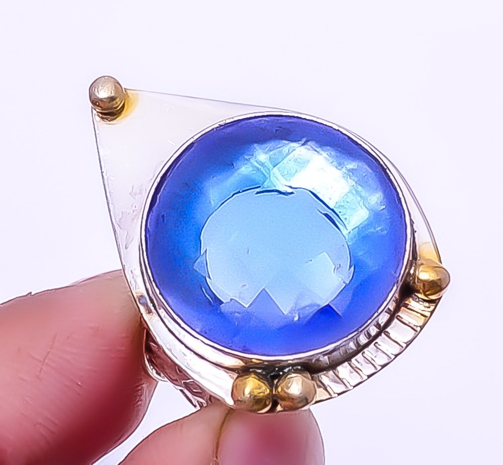 Tanzanite Handmade Silver Plated Two Tone Gold Plated Ring s.9 T99 A3