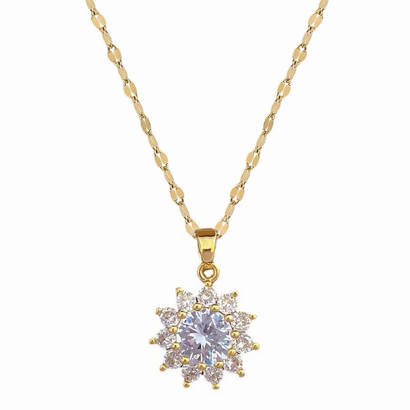 Gold Tone Cubic Zirconia Pendant Necklace & Stud Earrings Jewelry Set