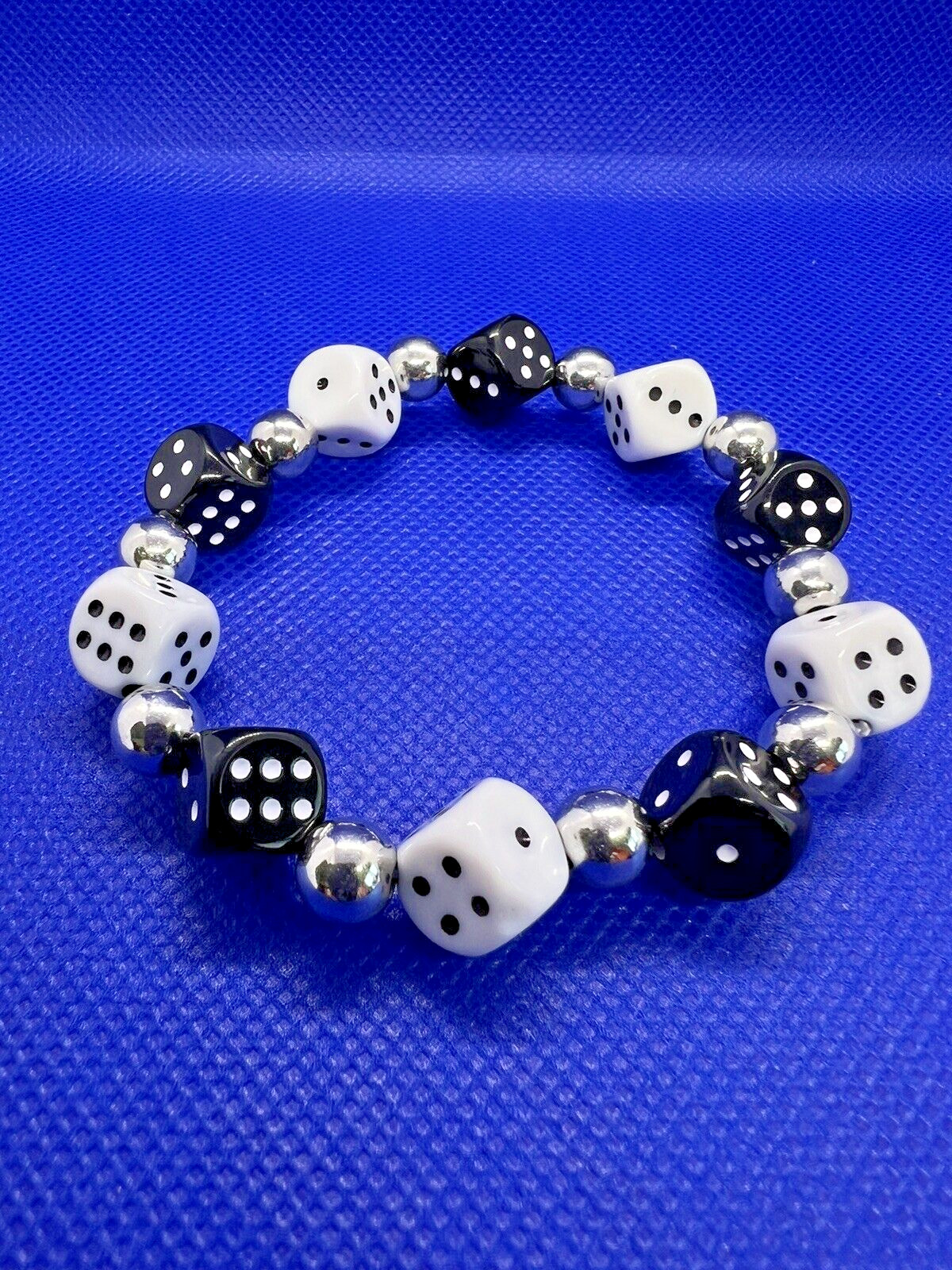 Dice Bracelet Bead Stretch Small White Black Dice Casino Gambling Games Jewelry
