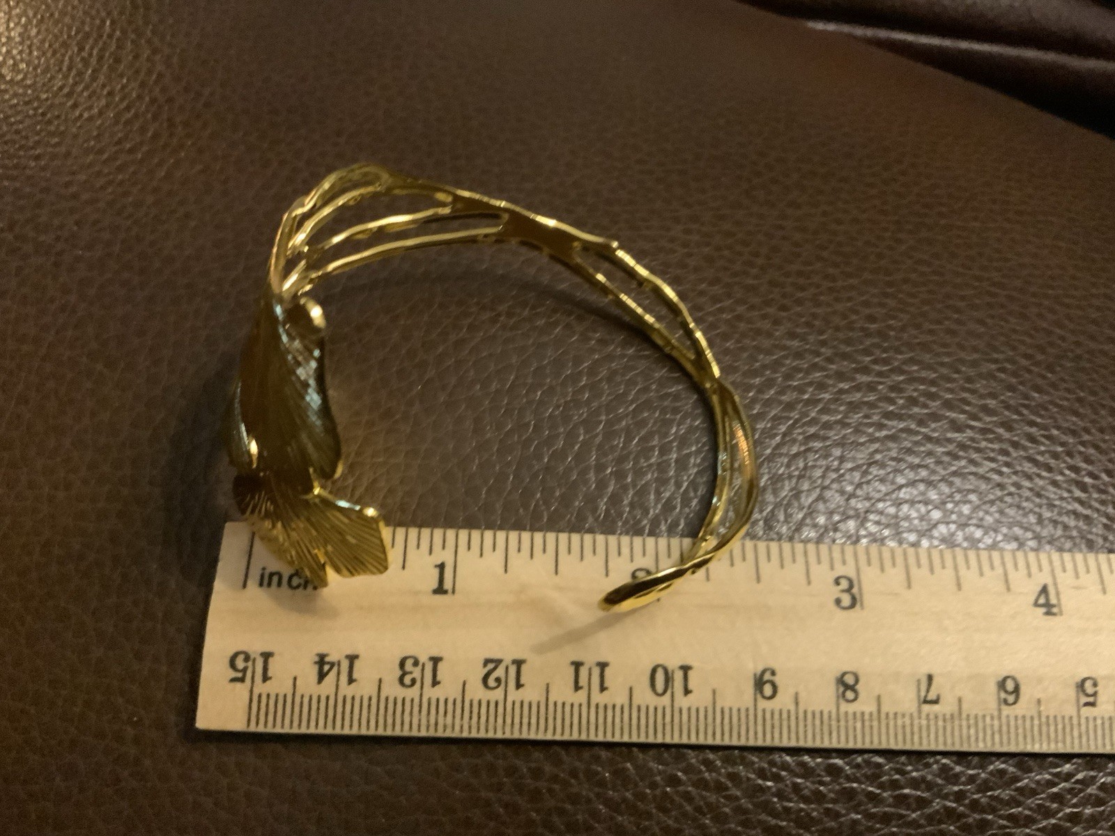 Ginkgo Leaf Zara Bracelet Art Nouveau Gold Sculptural Boho Museum VTG