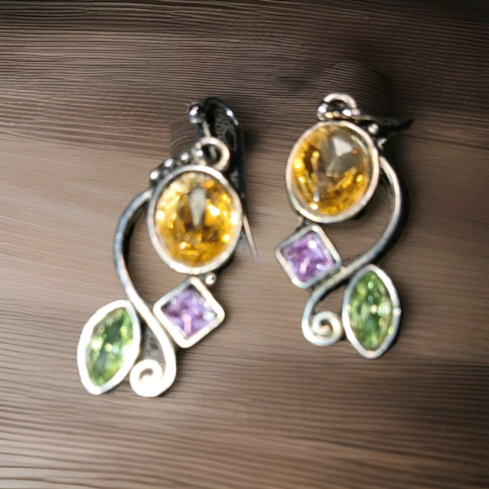Earrings 1″ Multicolor Gem Stones. Dangle. Teens,adults, Sterling