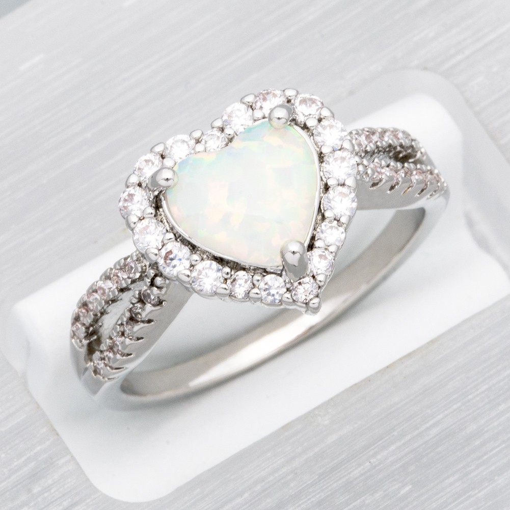 7×8 Heart White Fire Opal Silver Jewelry Women Engagement Ring Size 6 7 8 9