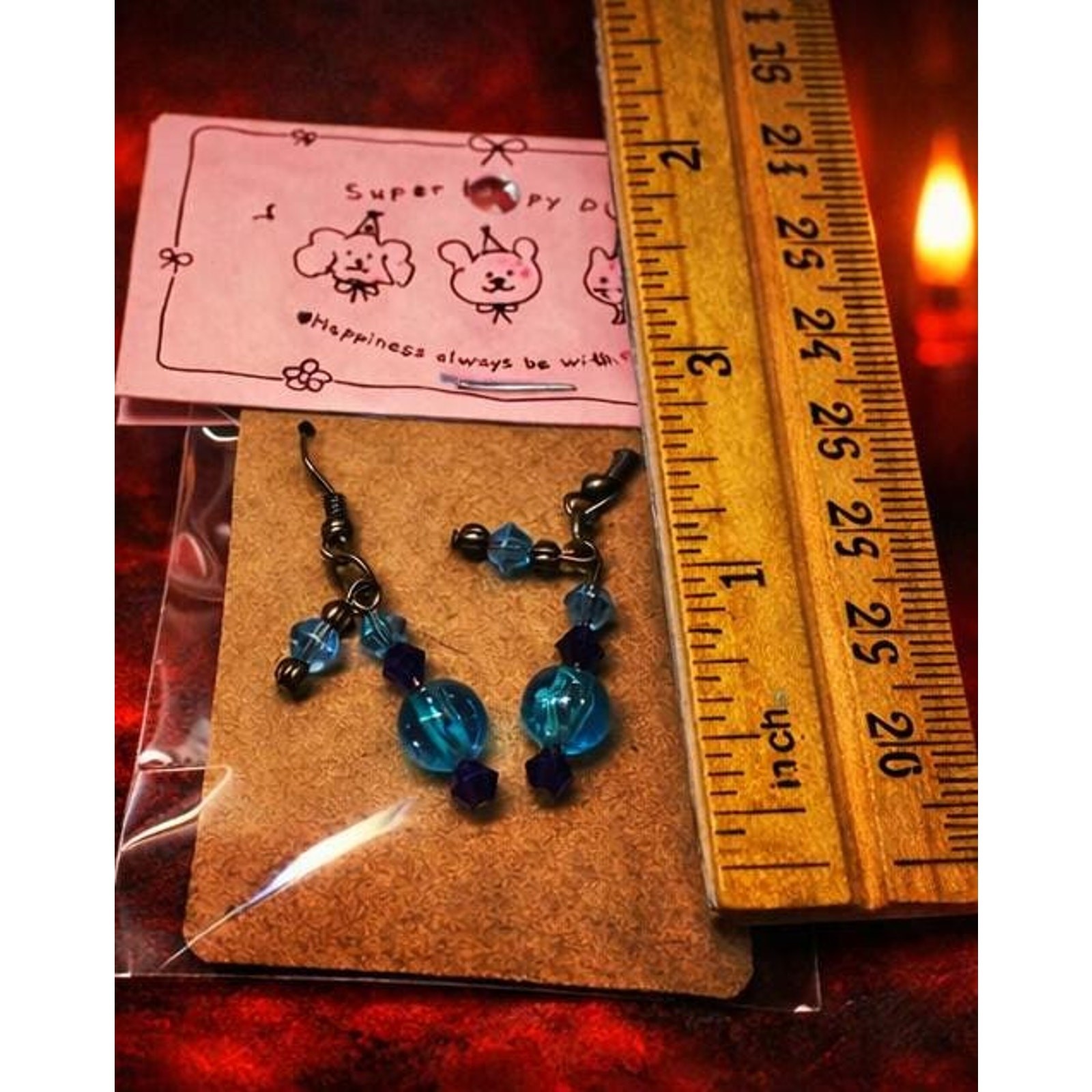 Handmade Beaded Earrings – 3-Pair Dangle Set | Red, Seafoam Green & Blue