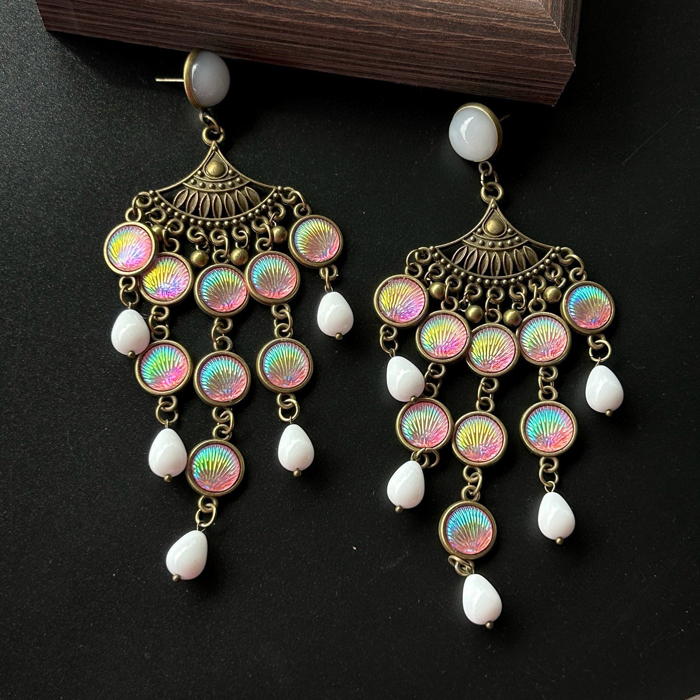 Dreamy Pink Mermaid Shell Earrings For Women Vintage Chinoiserie Drop Jewelry