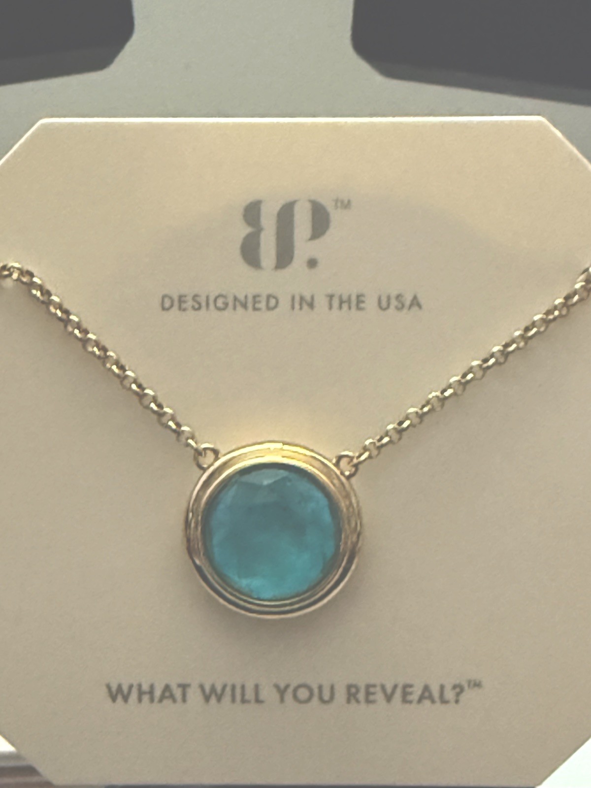 Ring Bomb Party Light Blue Quartz Gold Pendant Necklace 18″+2.5″ Extender