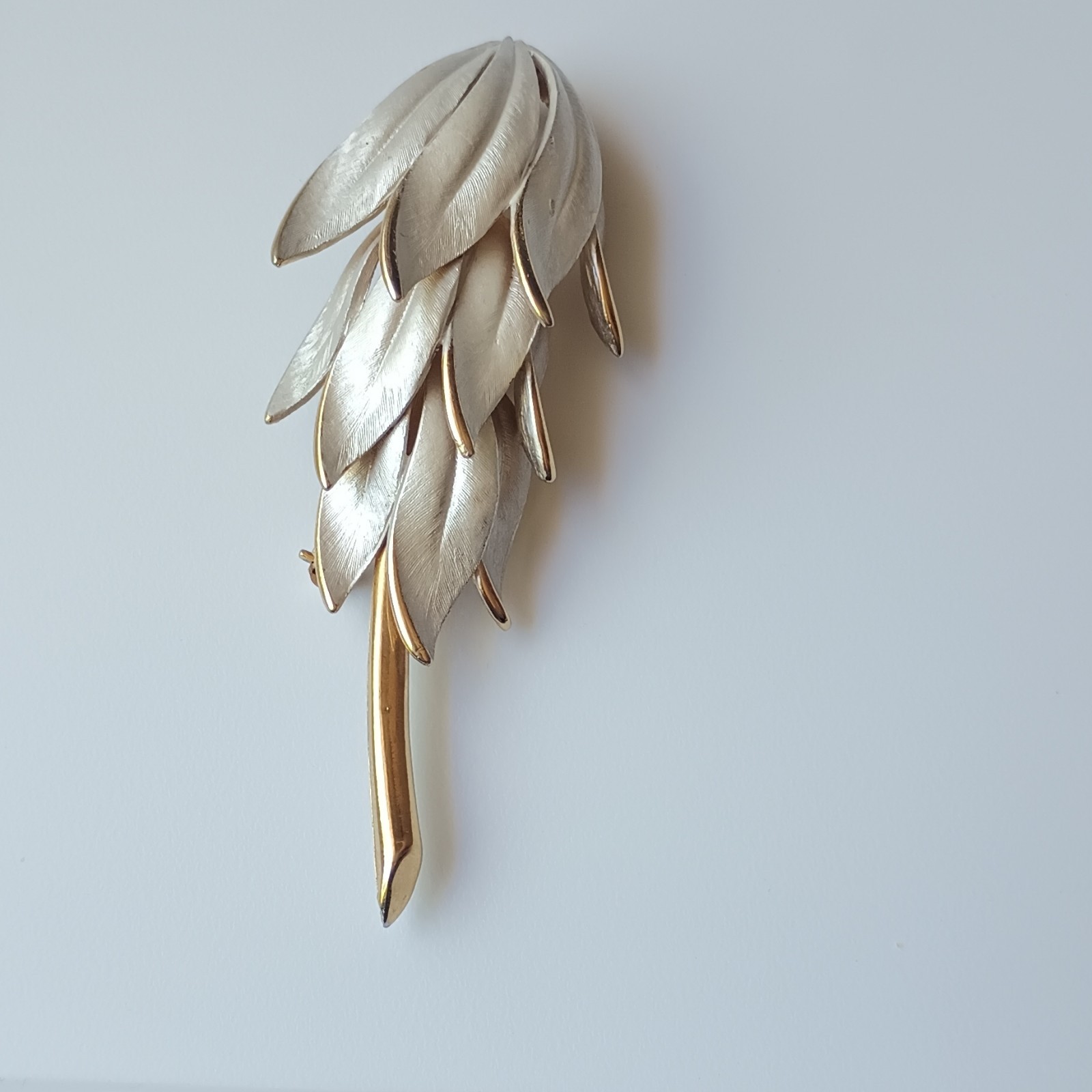 Vintage Two-Tone Leaf Sprig Brooch Pin Gold & Silver Tone Metal No Stone