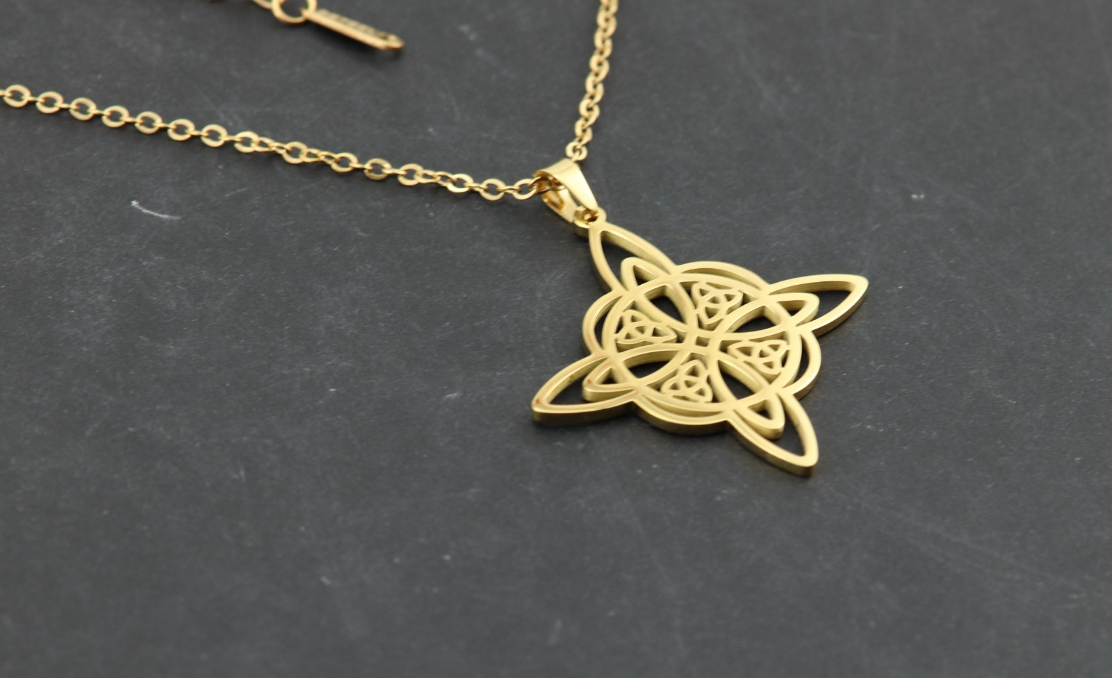 Gold Plated Witch Knot Necklace: Celtic Stainless Steel Pendant