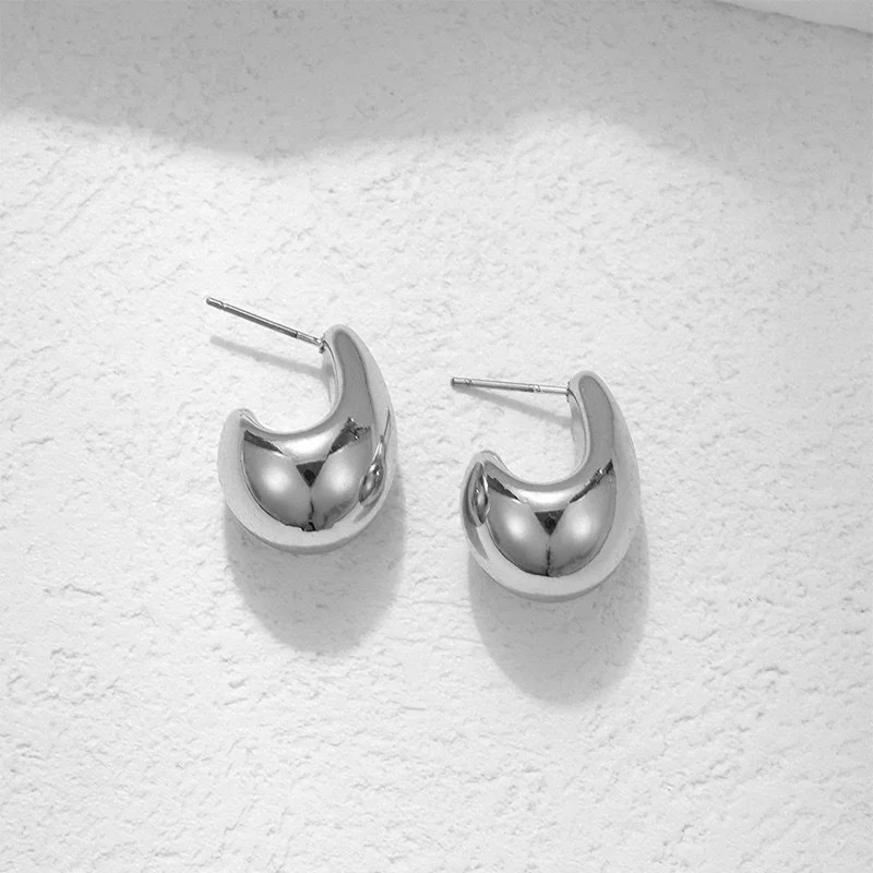 C Shaped Stud Earrings 2 Color Options Gold / Silver Plated Women Ear Jewelry
