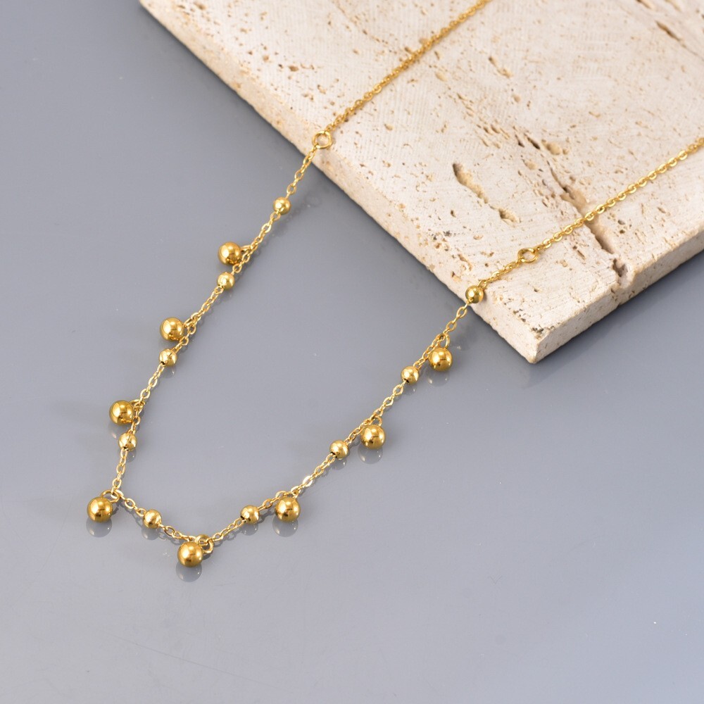 Woman 18K Gold Plated Beaded Balls Chain Necklace Anti-tarnish
