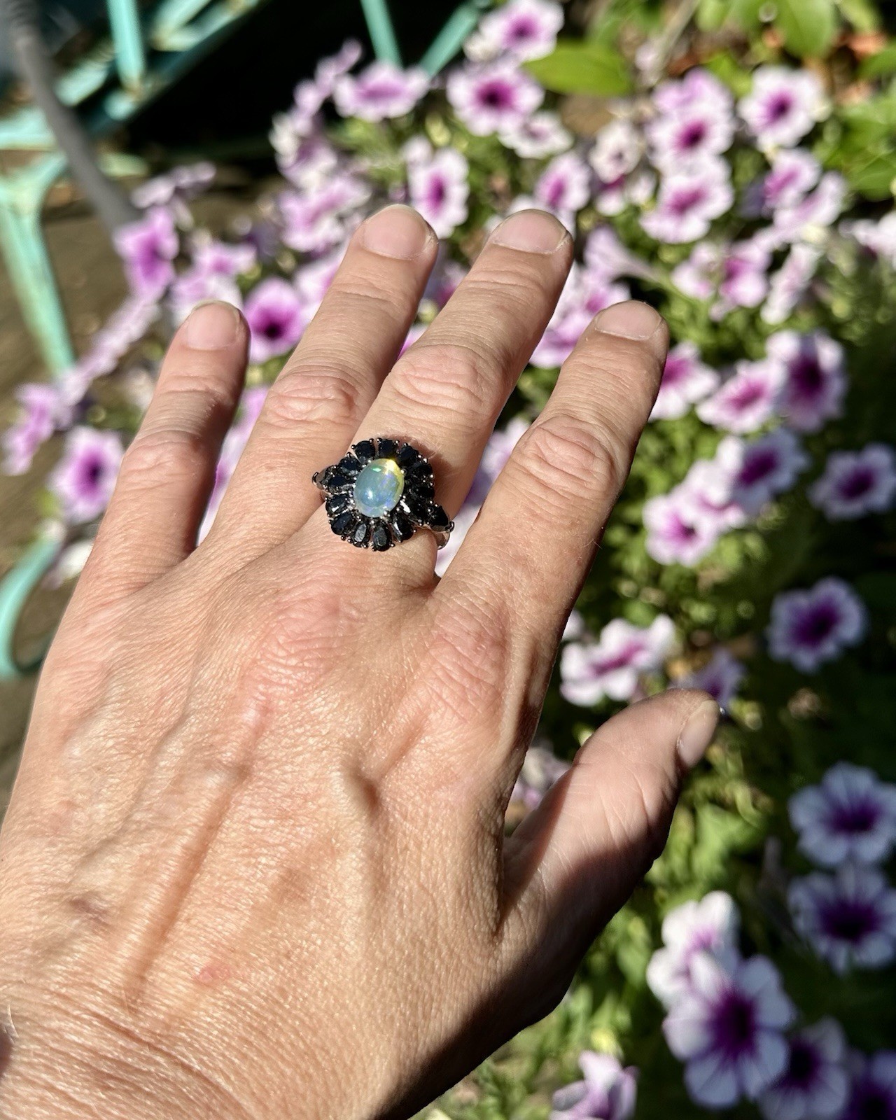 JTV Ethiopian Opal Black Spinel Ring Sterling Silver 925 Size 8 Rhodium Plated
