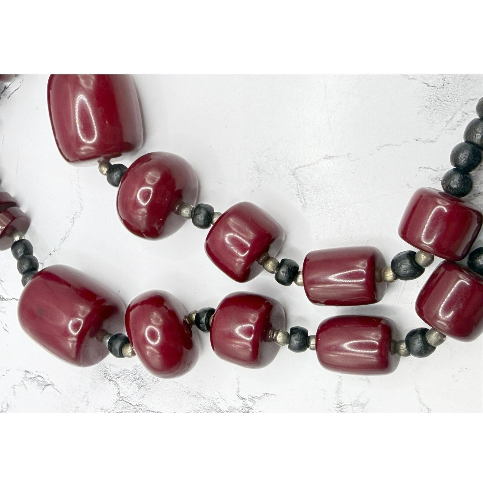 Chunky Burgundy Red Beaded Statement Necklace 24″ Large 27mm Bead