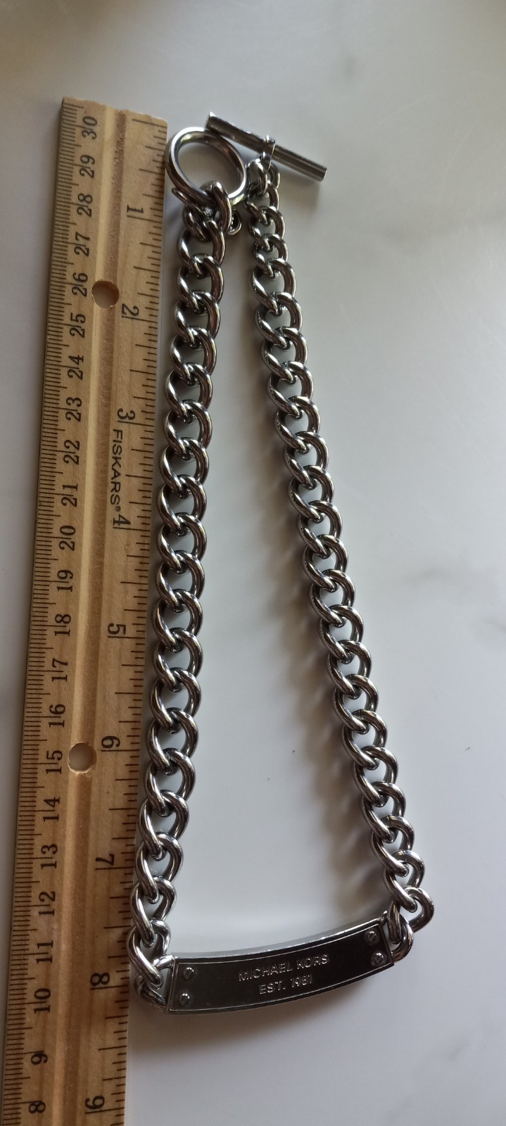 Michael Kor Silver Tone Chunky Collar Reversible Necklace 18in
