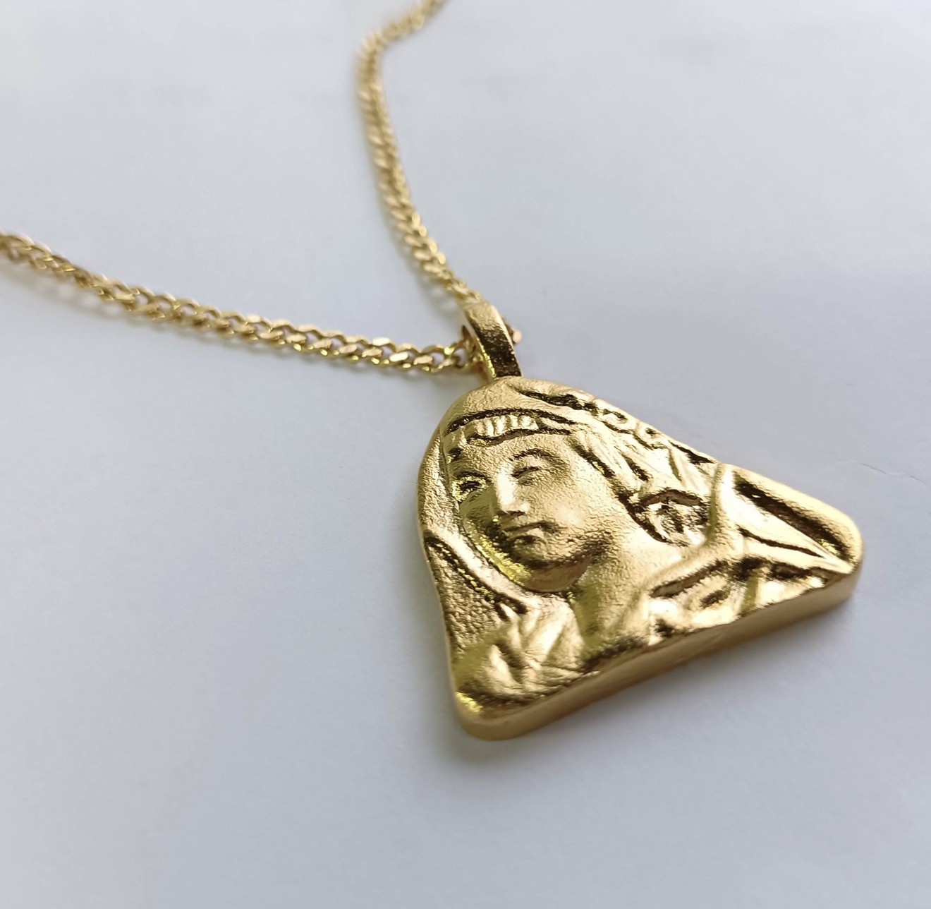 Gold Tone Religious Pendant Chain Necklace Round Textured Metal Yeezy Season