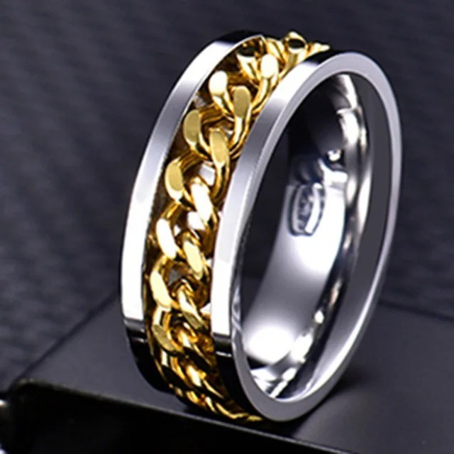Stainless Steel Multicolor Rotating Spinner Round Chain Ring Unisex, Women, Men