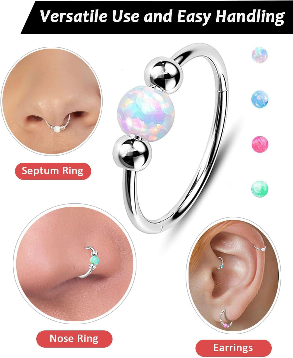 2 Pcs Small Cartilage Hoop Earrings for Women Men, 18G Opal Silver Earrings Hypo