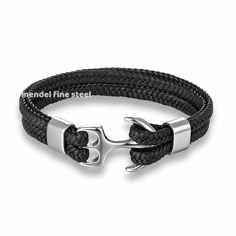 MENDEL Cool 8 Inch Mens Black Stainless Steel Nautical Beach Anchor Bracelet Men