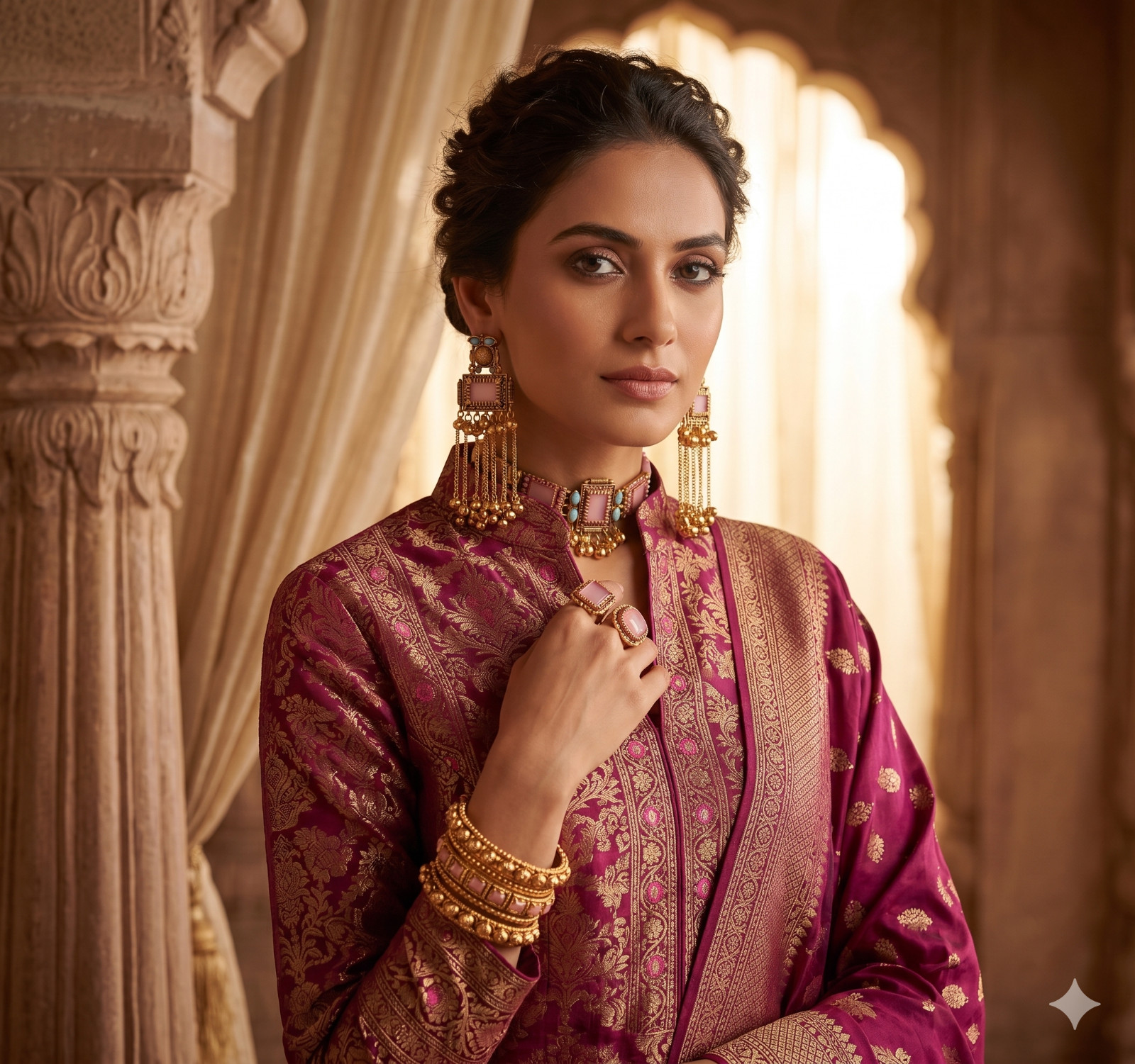 Traditional Indian Gold Plated Jhumka Pink Stone kashmiri Earrings Ghungroo Drop