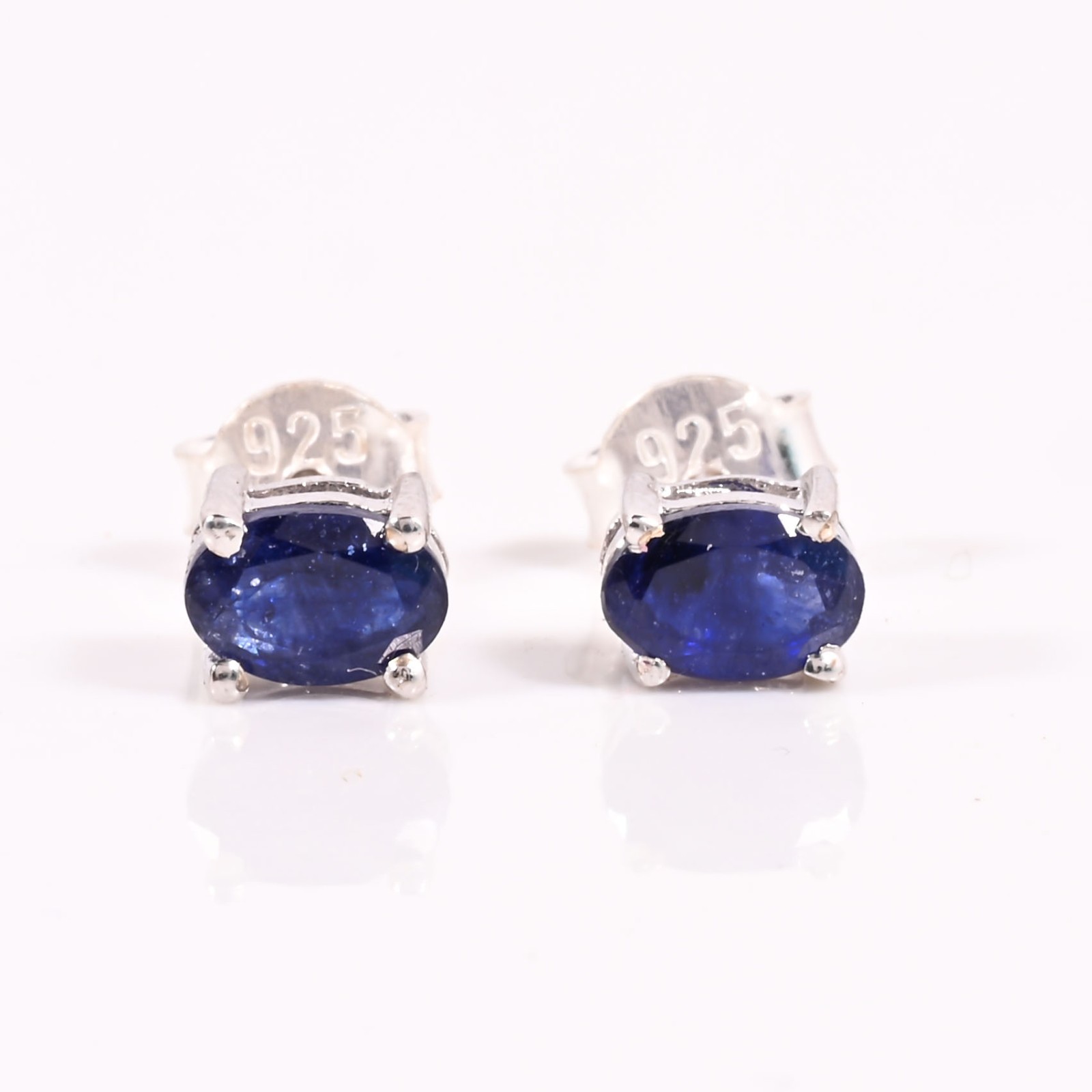 2-in-1 Natural Blue Sapphire Stud Earrings 925 Sterling Silver Removable Zircon