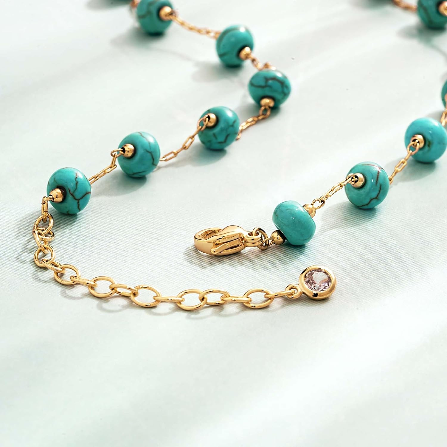 Created Turquoise Necklace for Women 14K Gold Plated Beaded Heart Choker Boho Ne