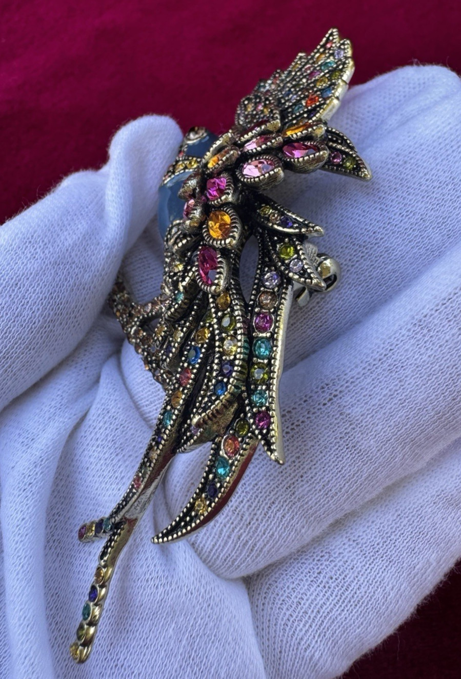 Heidi Daus “Fantastic Feathers” Bird with Crystal and Enamel Brooch Pin