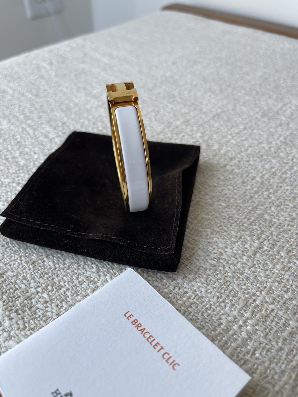 Hermes Clic H Bracelet White & Gold GM Authentic