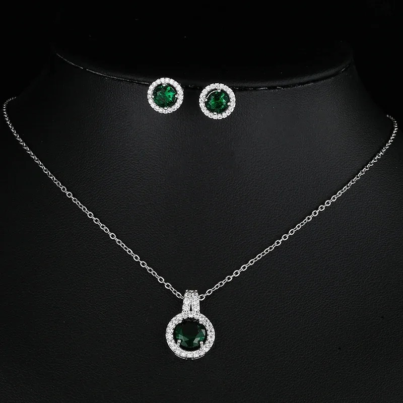 Luxury Round Geometric Necklace & Earrings Jewelry Set for Women Wedding