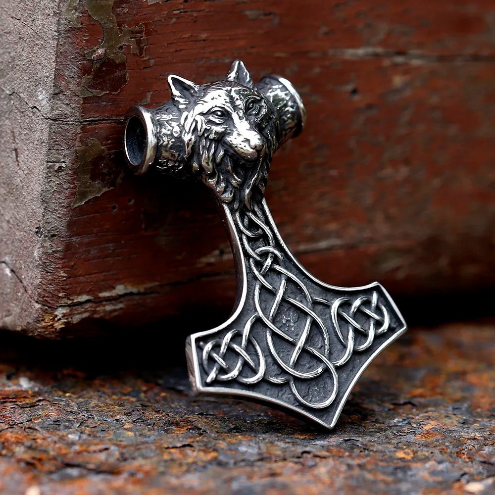 Wolf Hammer Celtic Knot Necklace Stainless Steel Necklace